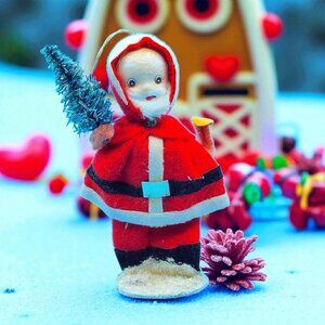 1950s Santa Claus Ornament Japan Red Felt Delta Novelty Bottle Brush Tree